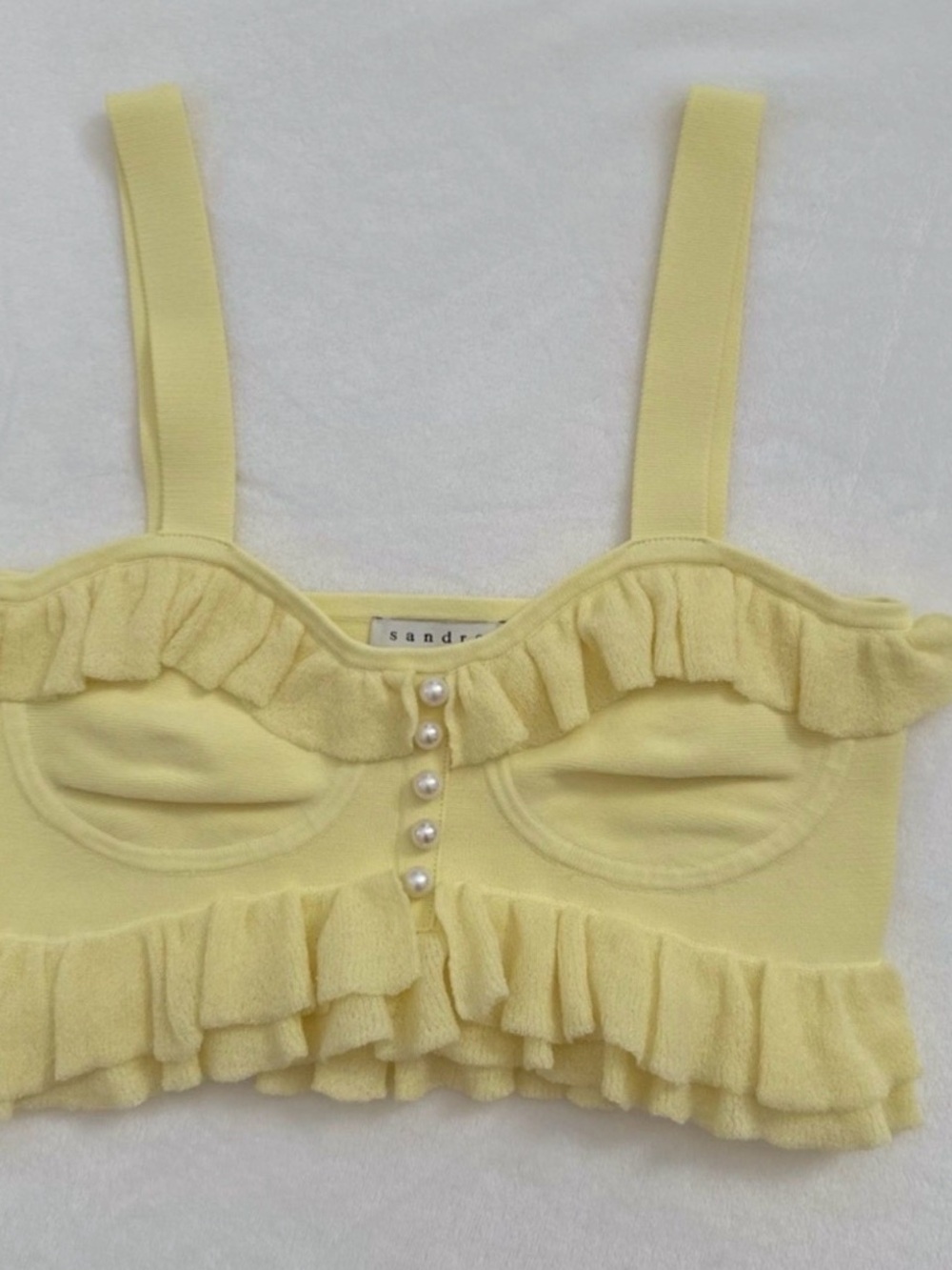 Sandro Yellow Ruffle Bustier/Bralette Top with Pearl Buttons (Size Small)